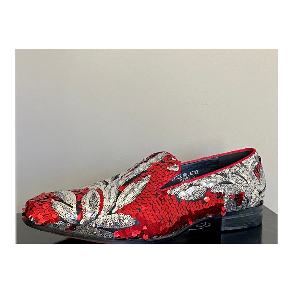 After Midnight 6733 Men’s Red Sequin Smoking Slip-on Dress Loafers - Picture 4 of 4